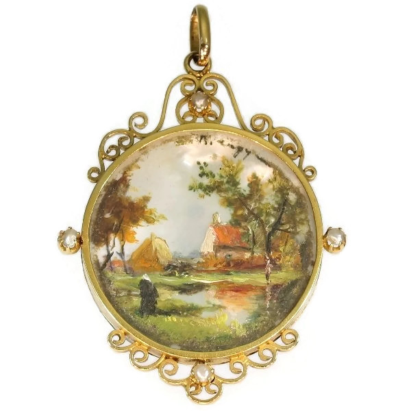 Gold pendant with painted miniature on either side (image 2 of 6)